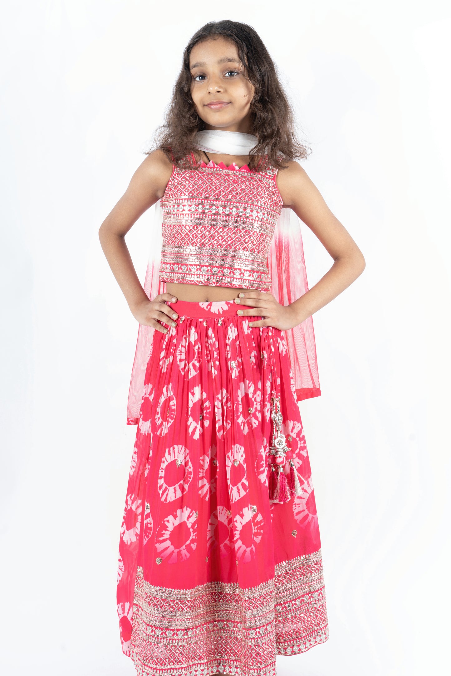 Rani Pink Top and Lehenga, Fully Embroidered with Sequins and Silver Thread Work