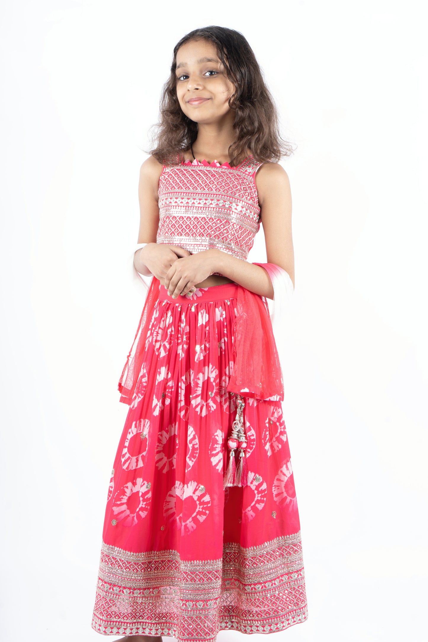 Rani Pink Top and Lehenga, Fully Embroidered with Sequins and Silver Thread Work