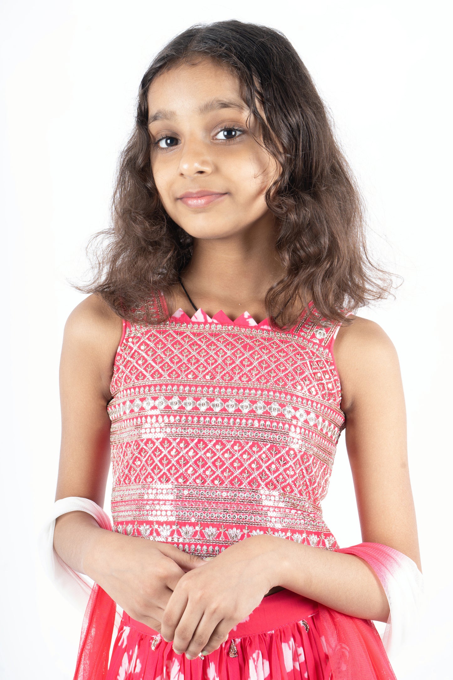 Rani Pink Top and Lehenga, Fully Embroidered with Sequins and Silver Thread Work