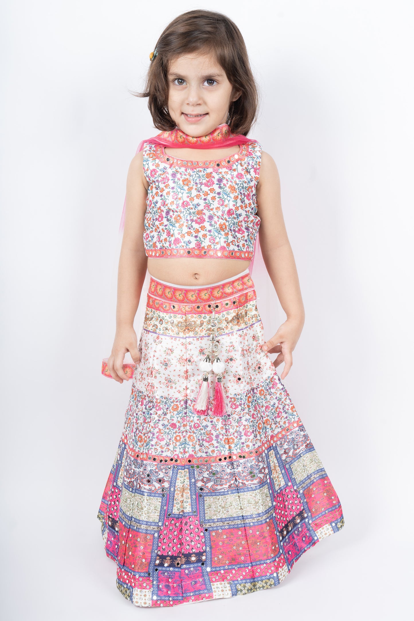 Multicolored Top and Lehenga with Mirror and Sequin Detailing