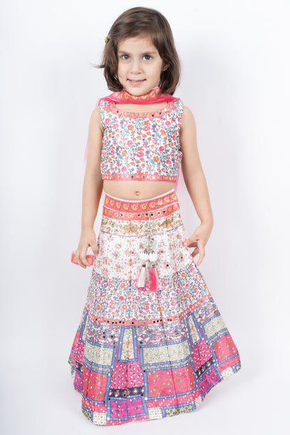 Multicolored Top and Lehenga with Mirror and Sequin Detailing