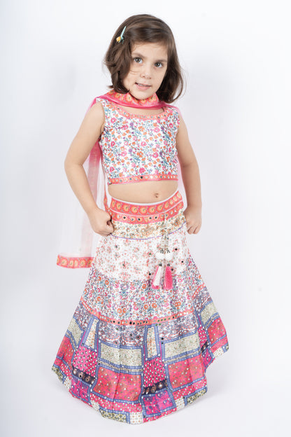 Multicolored Top and Lehenga with Mirror and Sequin Detailing