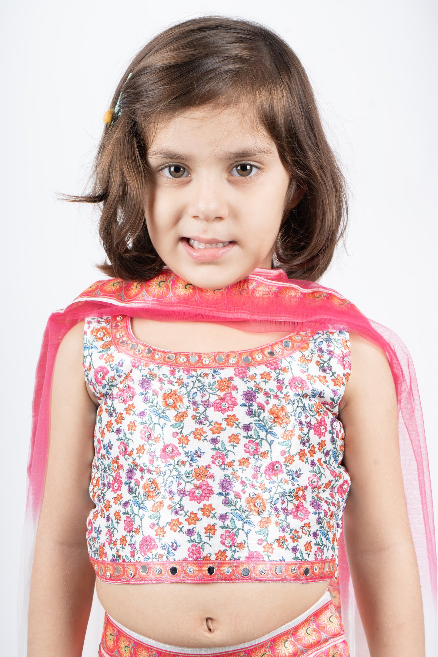 Multicolored Top and Lehenga with Mirror and Sequin Detailing