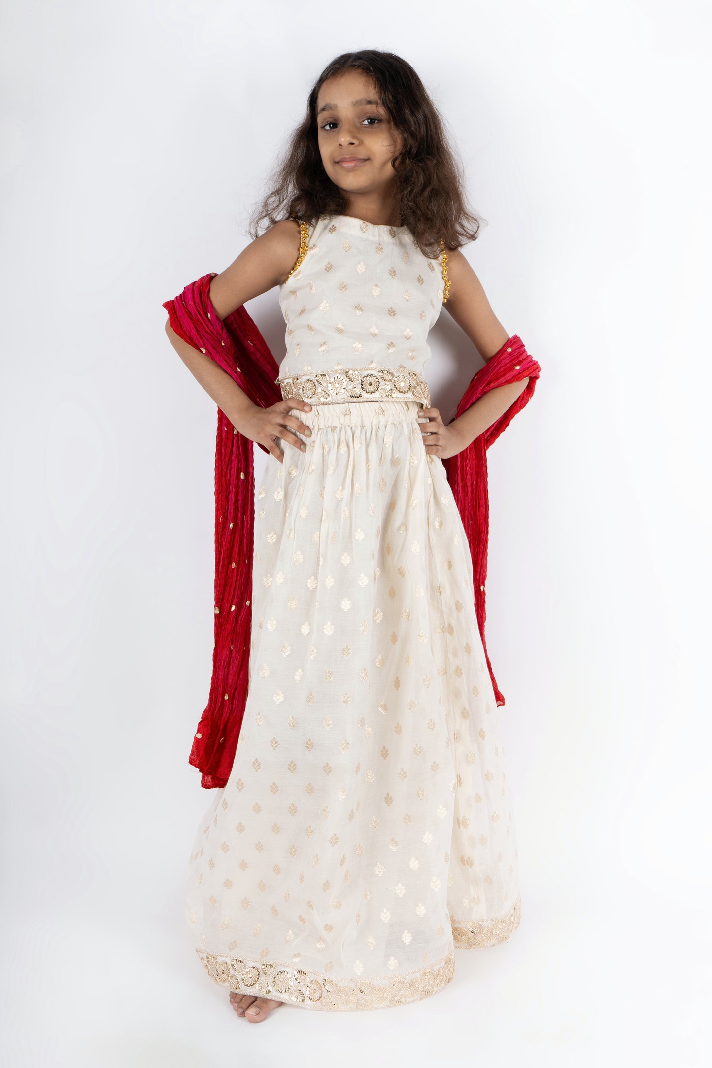 Pure Chanderi Lehenga with Golden Lace and Tiny Bell Trimmings