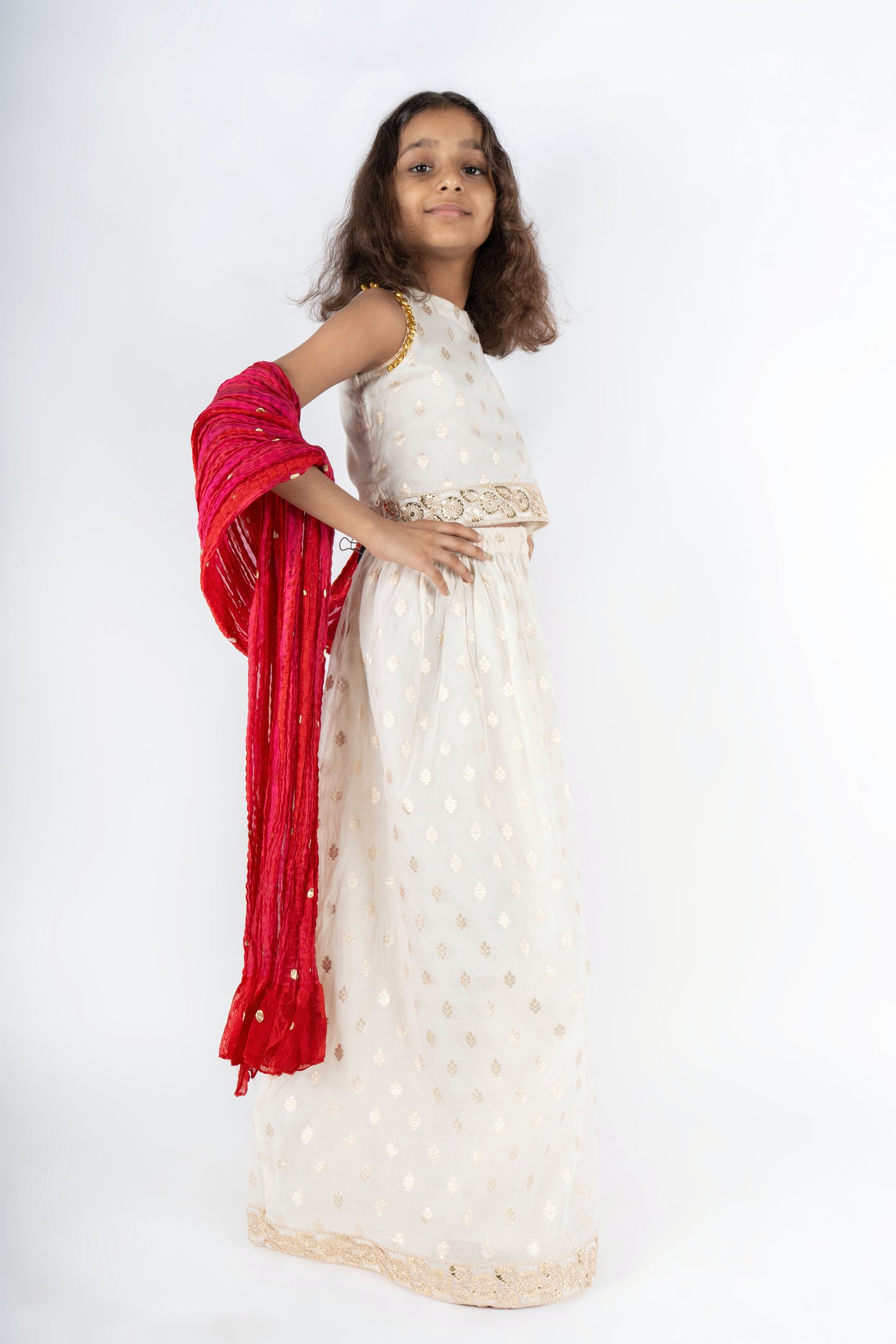 Pure Chanderi Lehenga with Golden Lace and Tiny Bell Trimmings