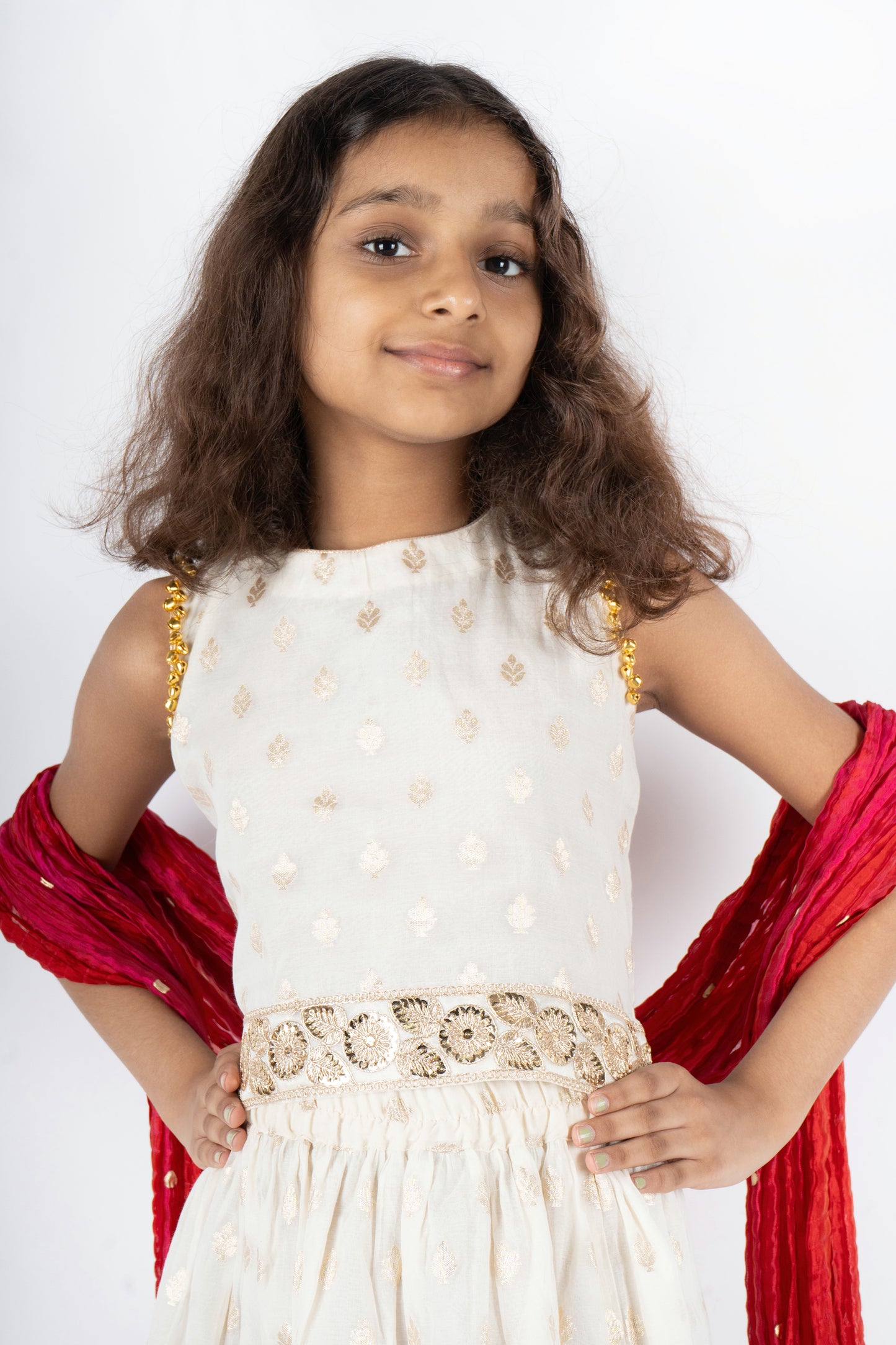 Pure Chanderi Lehenga with Golden Lace and Tiny Bell Trimmings