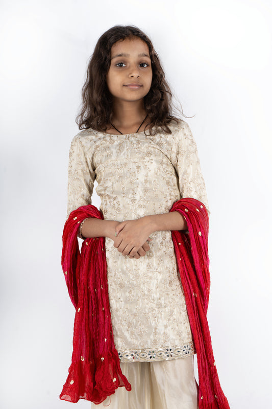 Sharara with Golden Thread Work with a Matching Ivory Flared Sharara Bottom